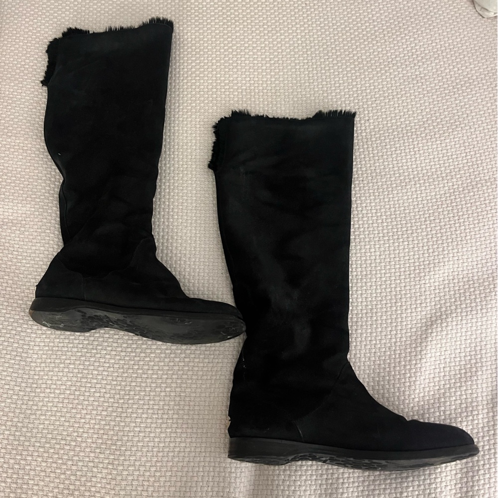 Jimmy Choo Tall Black Suede Fur Lined Riding Boots - 7.5 (38)
